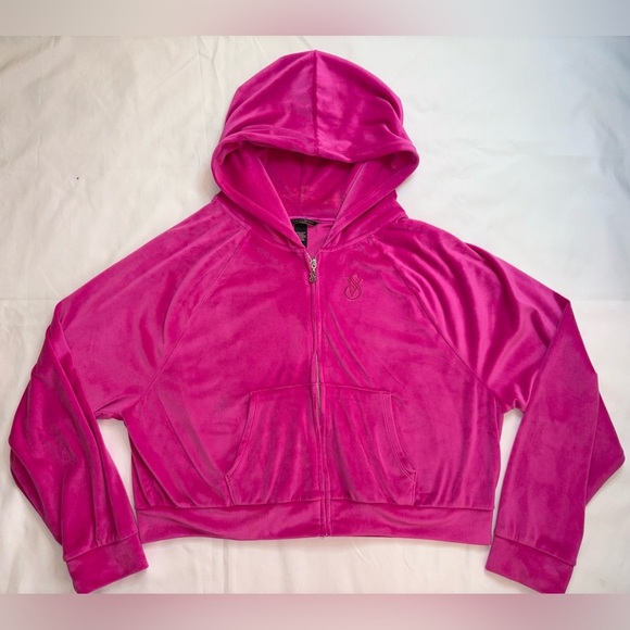 Victoria's Secret Jackets & Blazers - Victoria’s Secret Size L Hot Pink Velour Track Suit Cropped Hooded Jacket